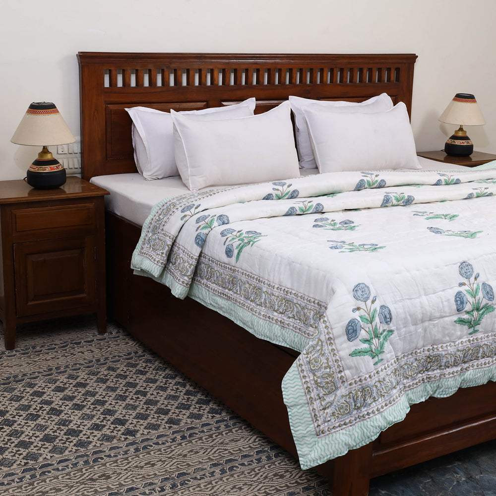 Double - Reversible Sanganeri Block Print Cotton Quilt 25