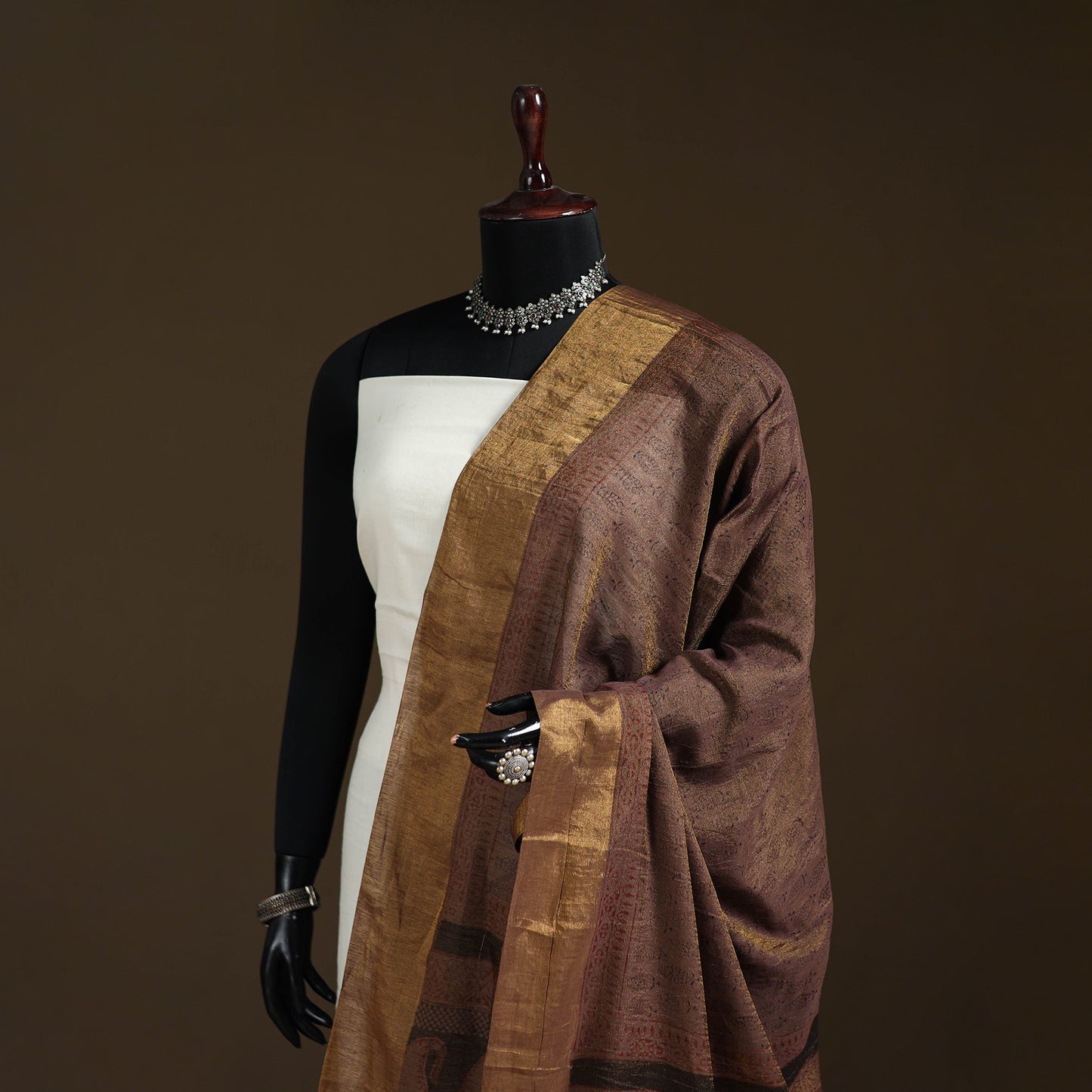 Bagh Hand Block Print Natural Dyed Tissue Zari Chanderi Silk Dupatta 32