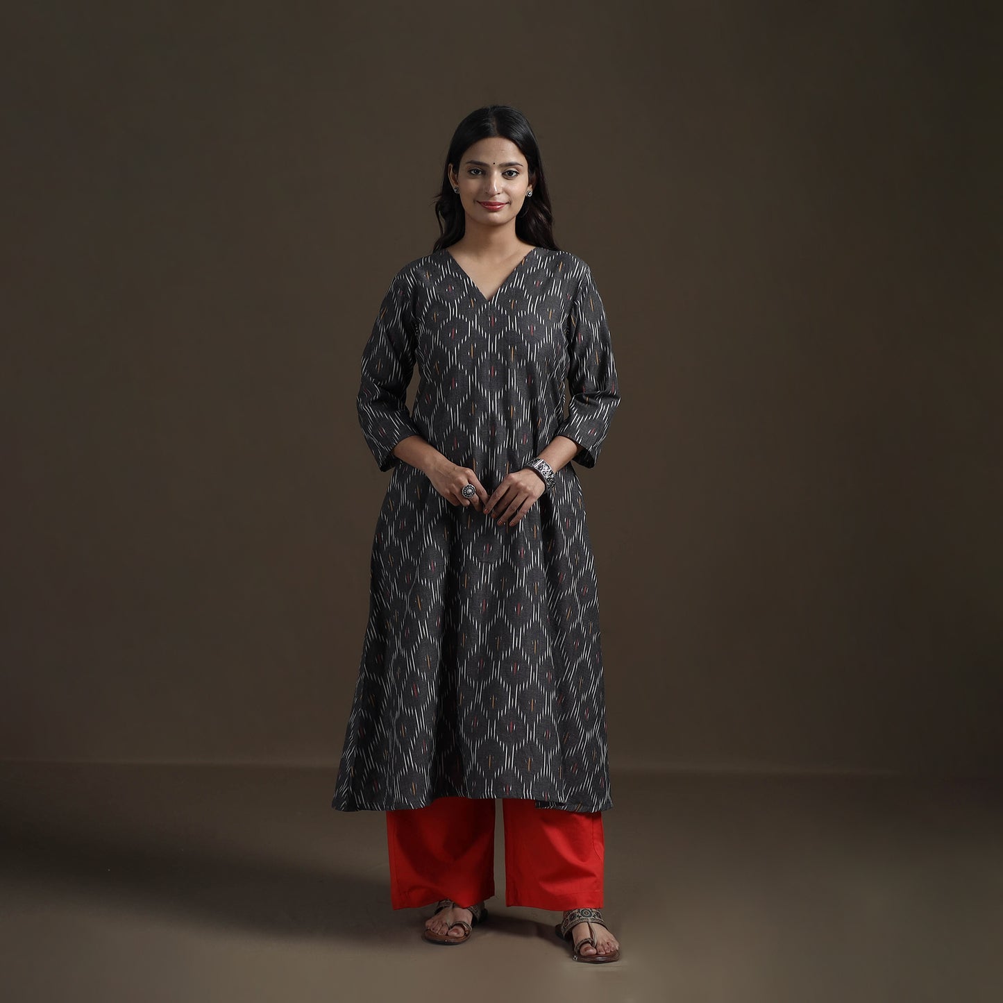 Cotton A-Line Pochampally Ikat Kurta for Women 03