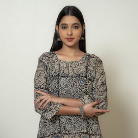 Kalamkari Block Print Mul Cotton Straight Kurta For Women