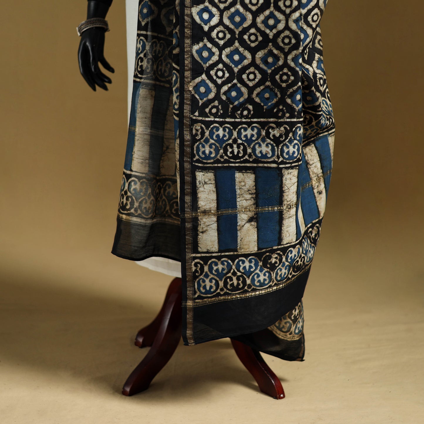Brown - Pipad Hand Block Print Natural Dyed Chanderi Silk Handloom Dupatta 26