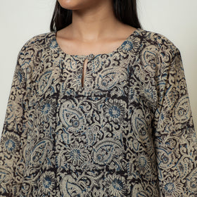 Kalamkari Block Print Mul Cotton Straight Kurta For Women