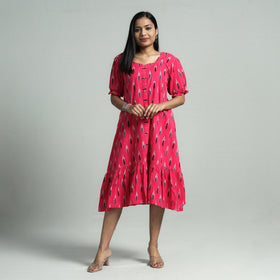Pink - Pochampally Ikat Cotton Flared Dress