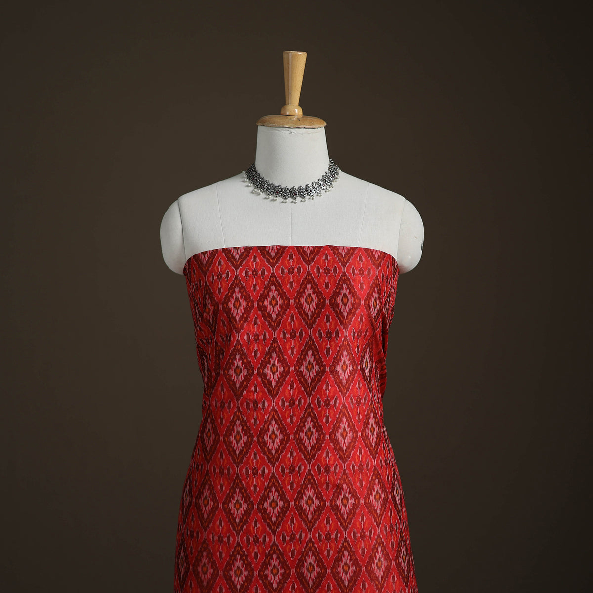Pochampally Ikat Handloom Sico Unstitched Dress Material: Kurta with Dupatta 05