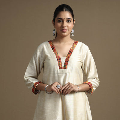  Plain Solid Slub Silk Kurta