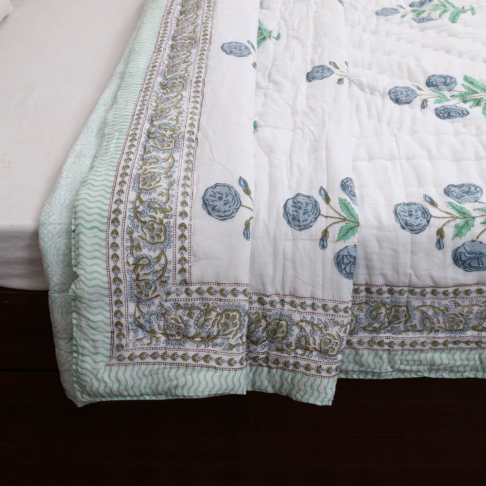 Double - Reversible Sanganeri Block Print Cotton Quilt 25