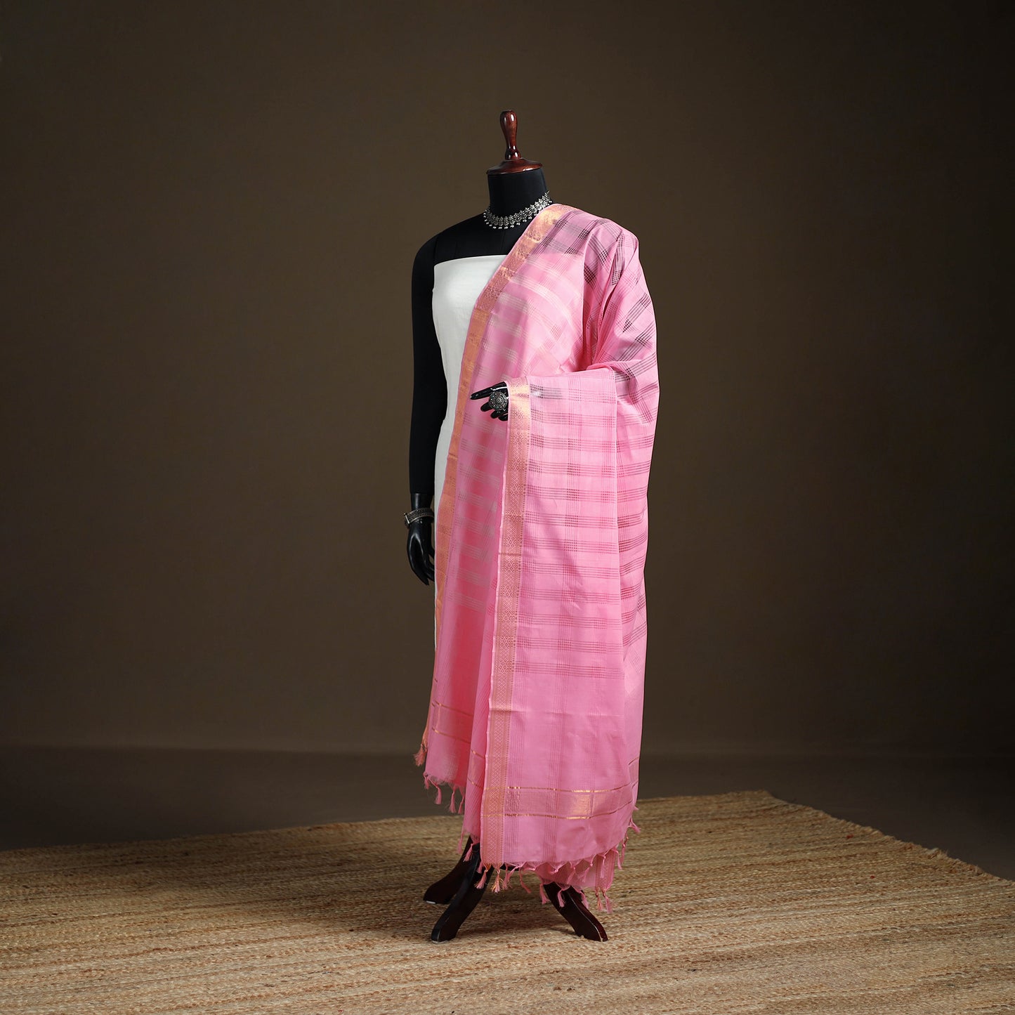 Pure Handloom Cotton Nizam Zari Border Mangalagiri Dupatta 32