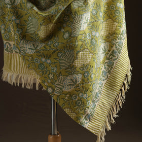 Floral Sanganeri Print Pure Merino Wool Handwoven Shawl 92