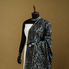Black - Pipad Hand Block Print Natural Dyed Chanderi Silk Handloom Dupatta 27