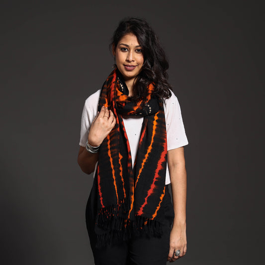 Black - Kutch Handwoven Bandhani & Shibori Tie-dye Pure Merino Wool Stole