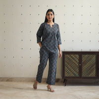 Blue - Block Printed Cotton Ajrakh Co-ord Set 23