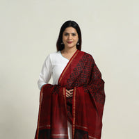 Red - Natural Dyed Hand Block Print Chanderi Silk Bagh Dupatta 19