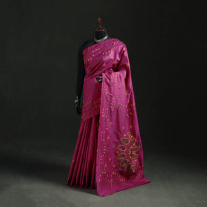 Pink - Hand Embroidered Silk Saree 01