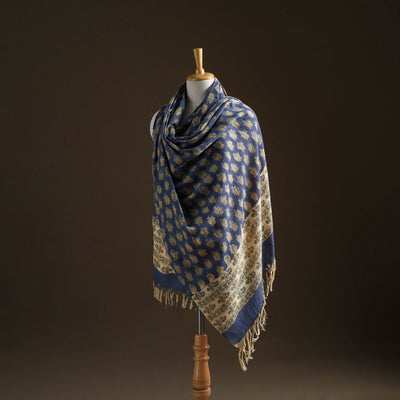 Floral Sanganeri Print Pure Merino Wool Handwoven Shawl 93