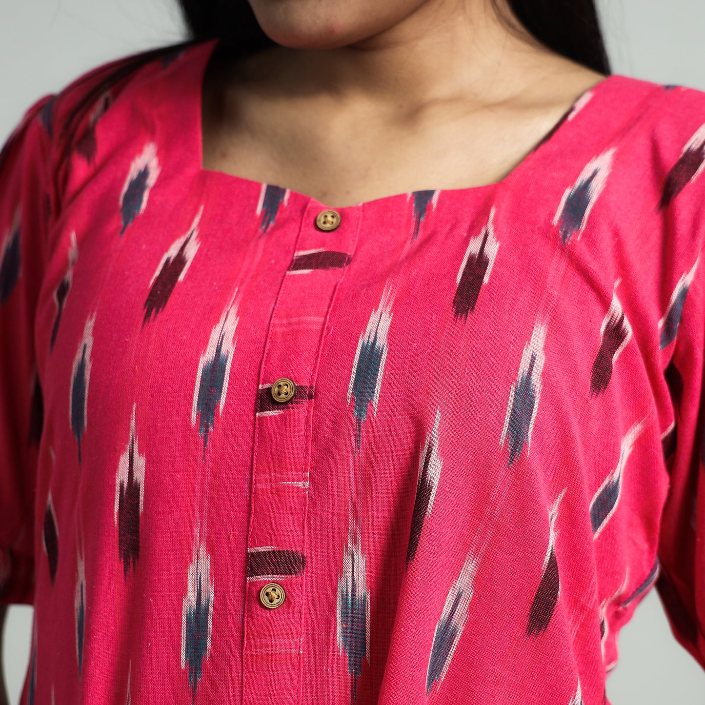 Pink - Pochampally Ikat Cotton Flared Dress