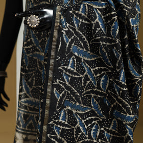 Black - Pipad Hand Block Print Natural Dyed Chanderi Silk Handloom Dupatta 27