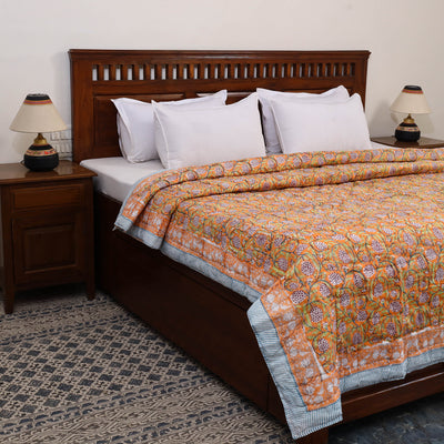 Orange - Double - Reversible Sanganeri Block Print Cotton Quilt 26