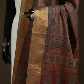 Bagh Hand Block Print Natural Dyed Tissue Zari Chanderi Silk Dupatta 33