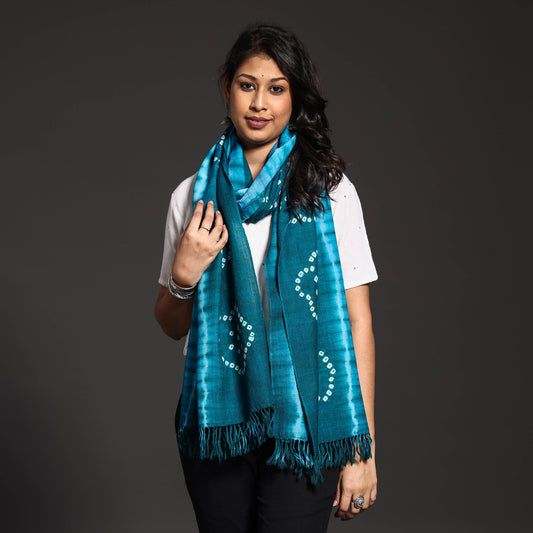Blue - Kutch Handwoven Bandhani & Shibori Tie-dye Pure Merino Wool Stole