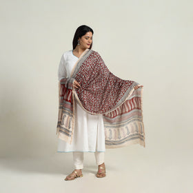 Red Natural Dyed Hand Block Print Chanderi Silk Bagh Dupatta