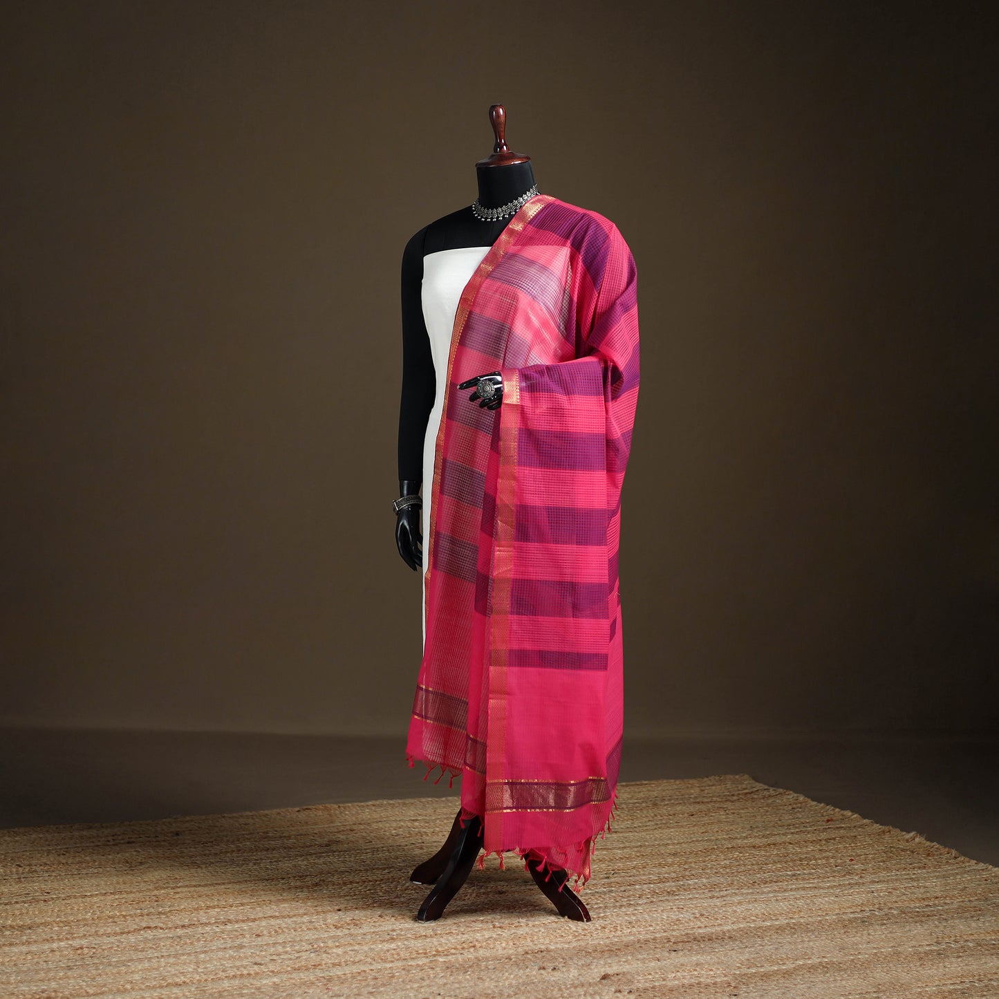 Pure Handloom Cotton Nizam Zari Border Mangalagiri Dupatta 33
