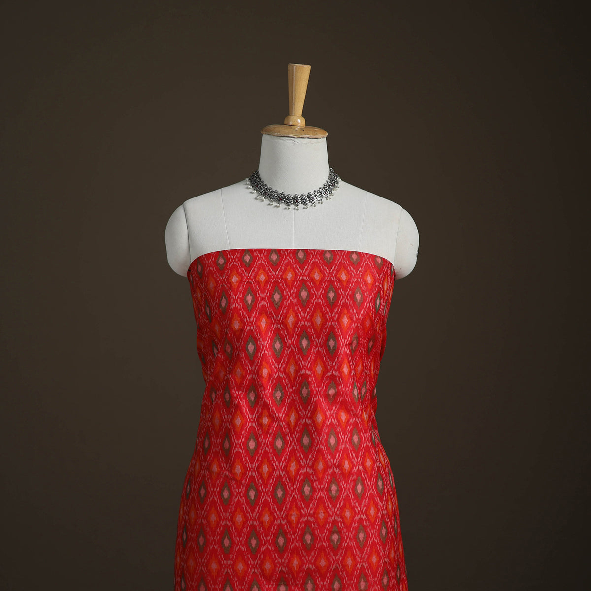 Pochampally Ikat Handloom Sico Unstitched Dress Material: Kurta with Dupatta 06