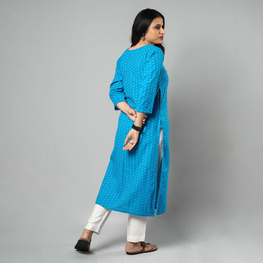 Blue - Jacquard Cotton Long Kurta