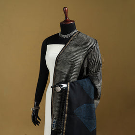 Black - Pipad Hand Block Print Natural Dyed Chanderi Silk Handloom Dupatta 28
