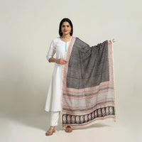 Black - Natural Dyed Hand Block Print Chanderi Silk Bagh Dupatta 22