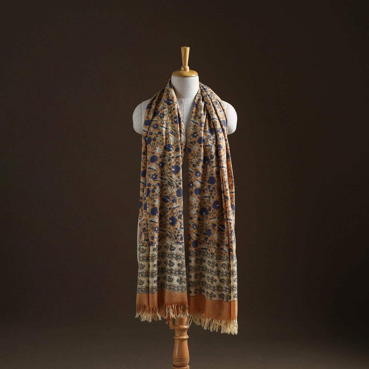 Floral Sanganeri Print Pure Merino Wool Handwoven Shawl 94