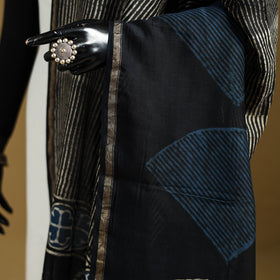 Black - Pipad Hand Block Print Natural Dyed Chanderi Silk Handloom Dupatta 28