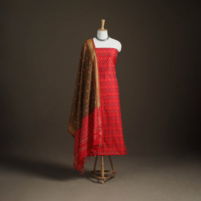Pochampally Ikat Handloom Sico Unstitched Dress Material: Kurta with Dupatta 07