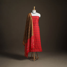 Pochampally Ikat Handloom Sico Unstitched Dress Material: Kurta with Dupatta 07