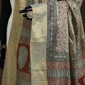 Bagh Hand Block Print Natural Dyed Tissue Zari Chanderi Silk Dupatta 34