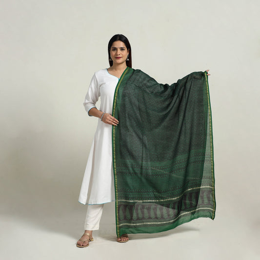 Natural Dyed Hand Block Print Chanderi Silk Bagh Dupatta 23