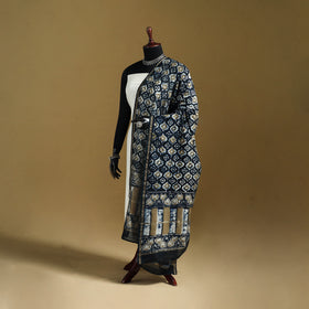 Black - Pipad Hand Block Print Natural Dyed Chanderi Silk Handloom Dupatta 29