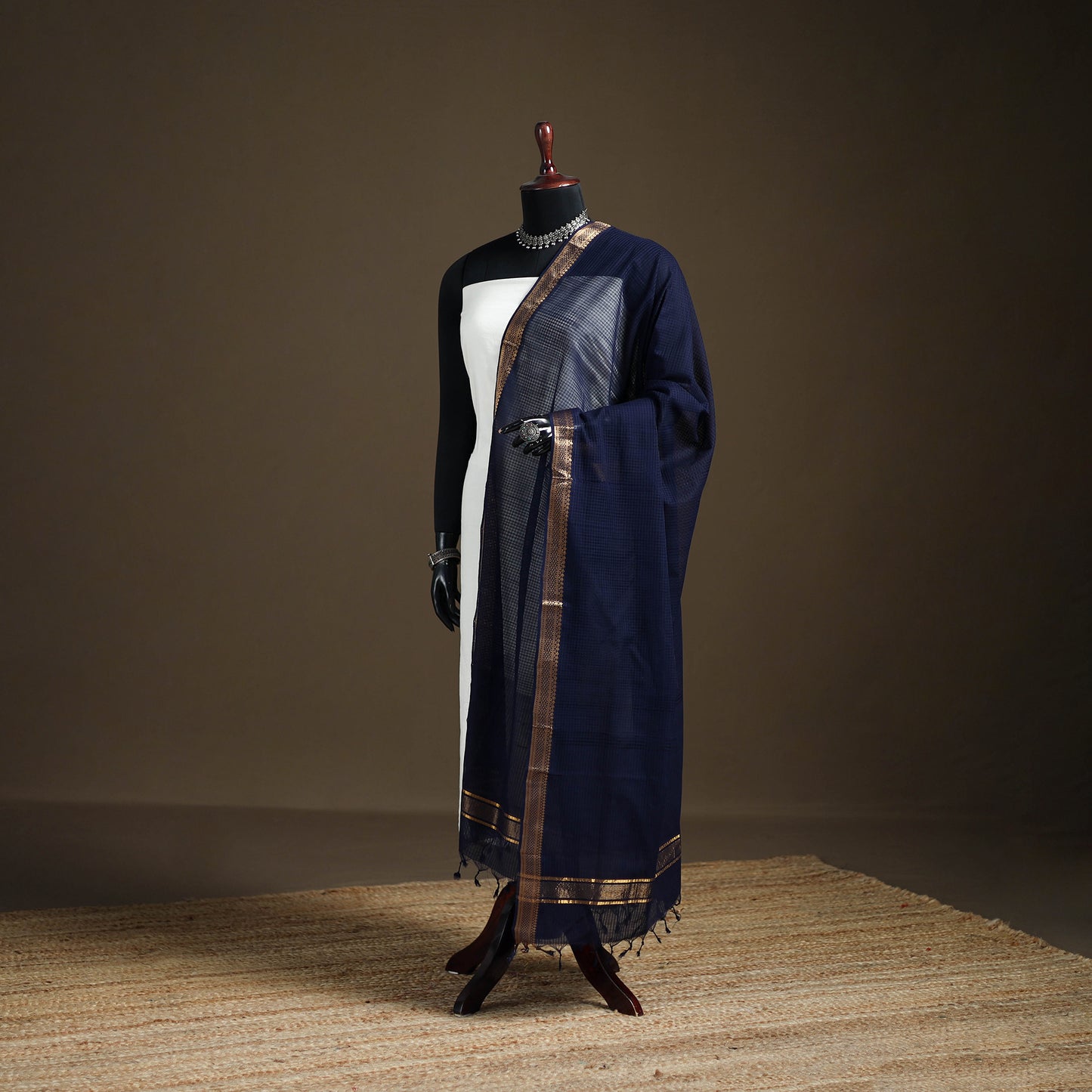 Pure Handloom Cotton Nizam Zari Border Mangalagiri Dupatta 34