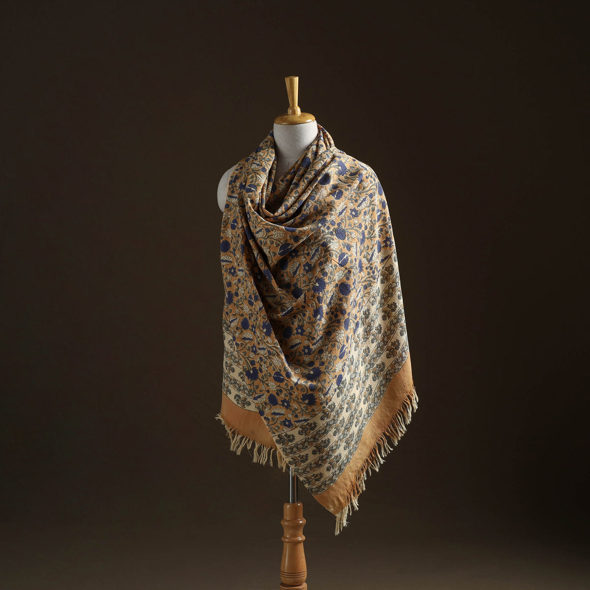 Floral Sanganeri Print Pure Merino Wool Handwoven Shawl 94