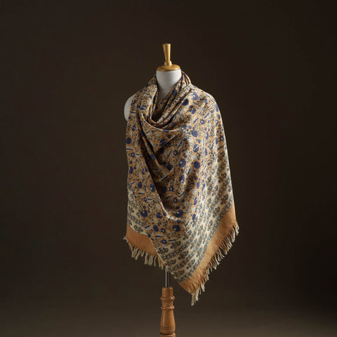 Floral sanganeri print pure merino wool handwoven shawl 94
