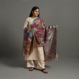 Purple Chanderi Silk Srikalahasti Handpainted Pen Kalamkari Dupatta