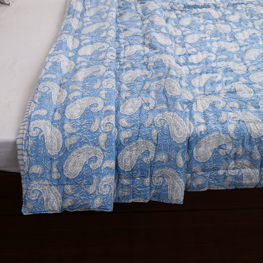 Double - Reversible Sanganeri Block Print Cotton Quilt 27