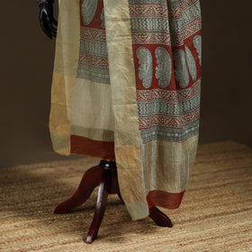 Bagh Hand Block Print Natural Dyed Tissue Zari Chanderi Silk Dupatta 34