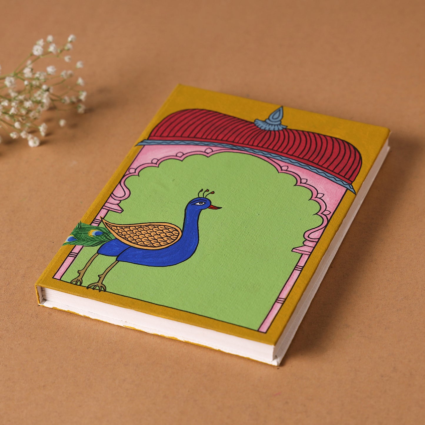 Peacock Handpainted Handmade Paper Notebook (7 x 5 in)