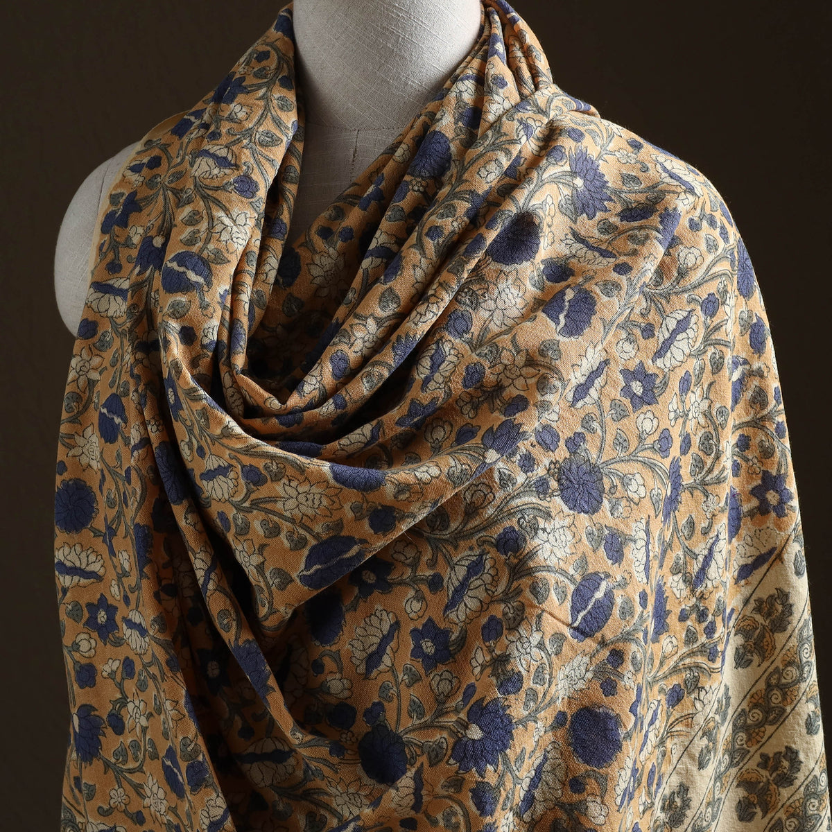 Floral Sanganeri Print Pure Merino Wool Handwoven Shawl 94