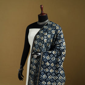 Black - Pipad Hand Block Print Natural Dyed Chanderi Silk Handloom Dupatta 29