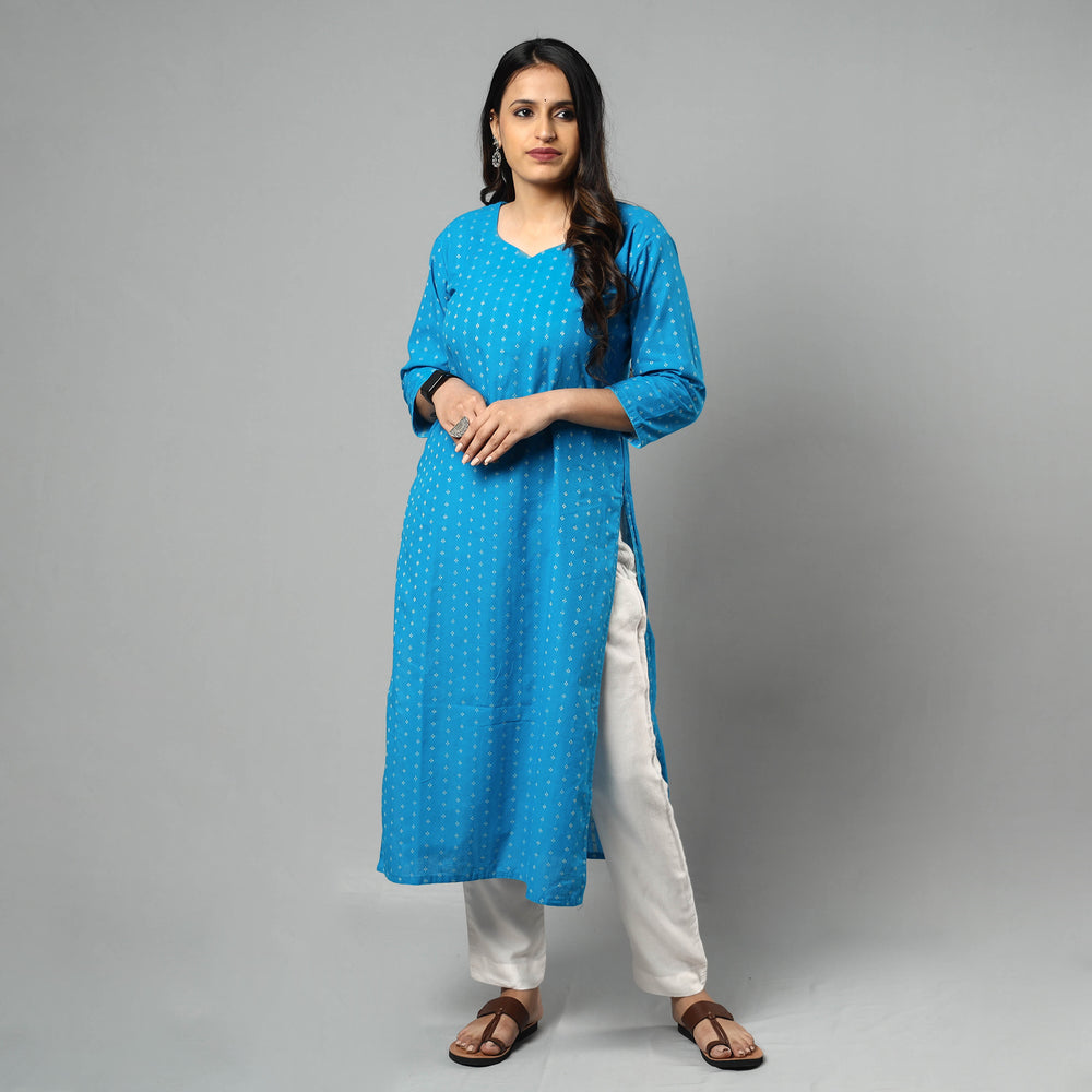 Blue - Jacquard Cotton Long Kurta