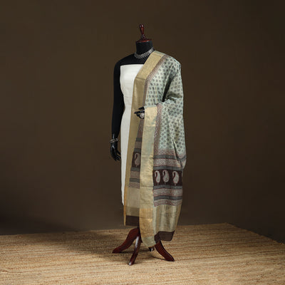 Bagh Hand Block Print Natural Dyed Tissue Zari Chanderi Silk Dupatta 35