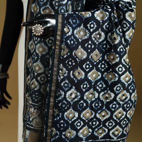 Black - Pipad Hand Block Print Natural Dyed Chanderi Silk Handloom Dupatta 29