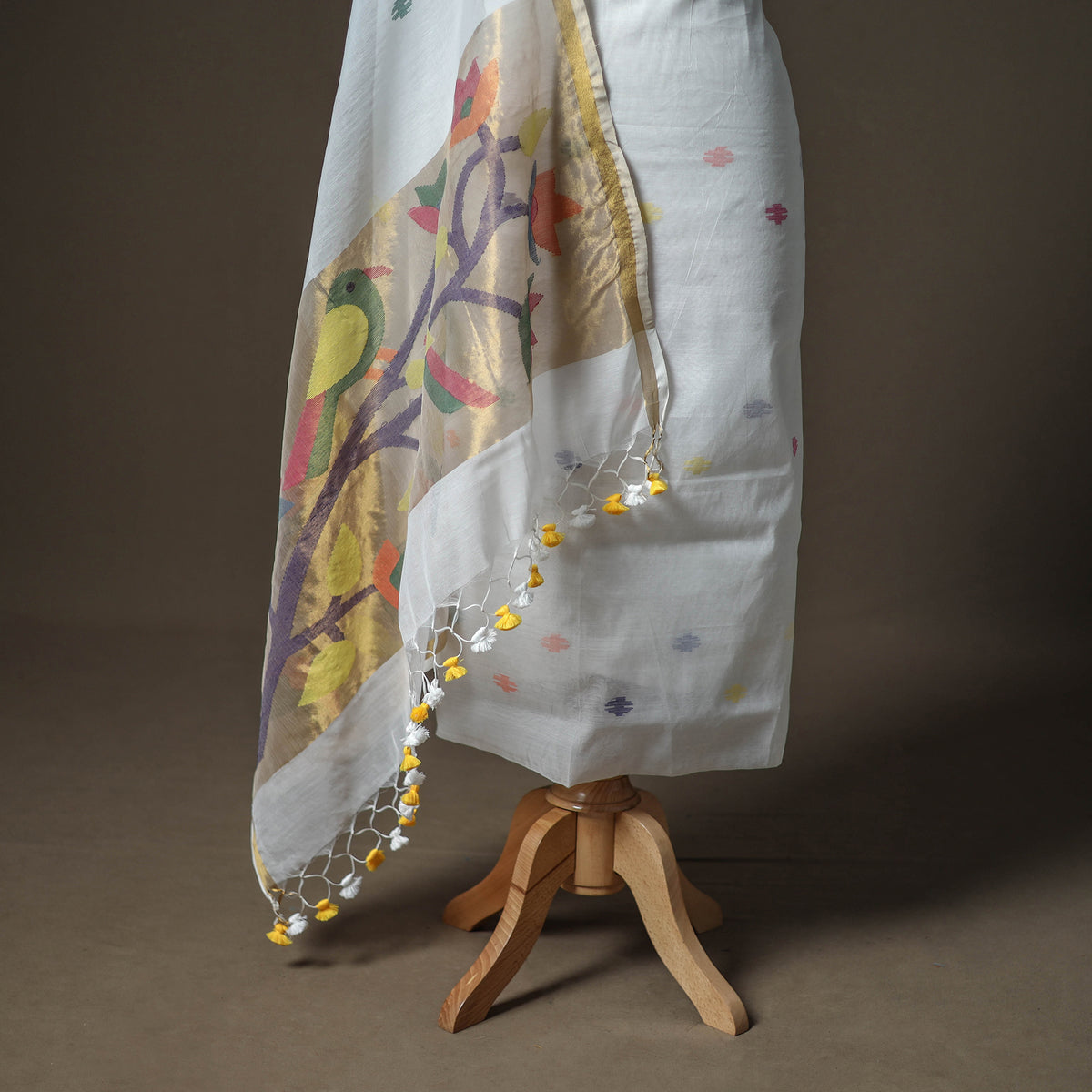 White - jamdani pure handloom muslin unstitched dress