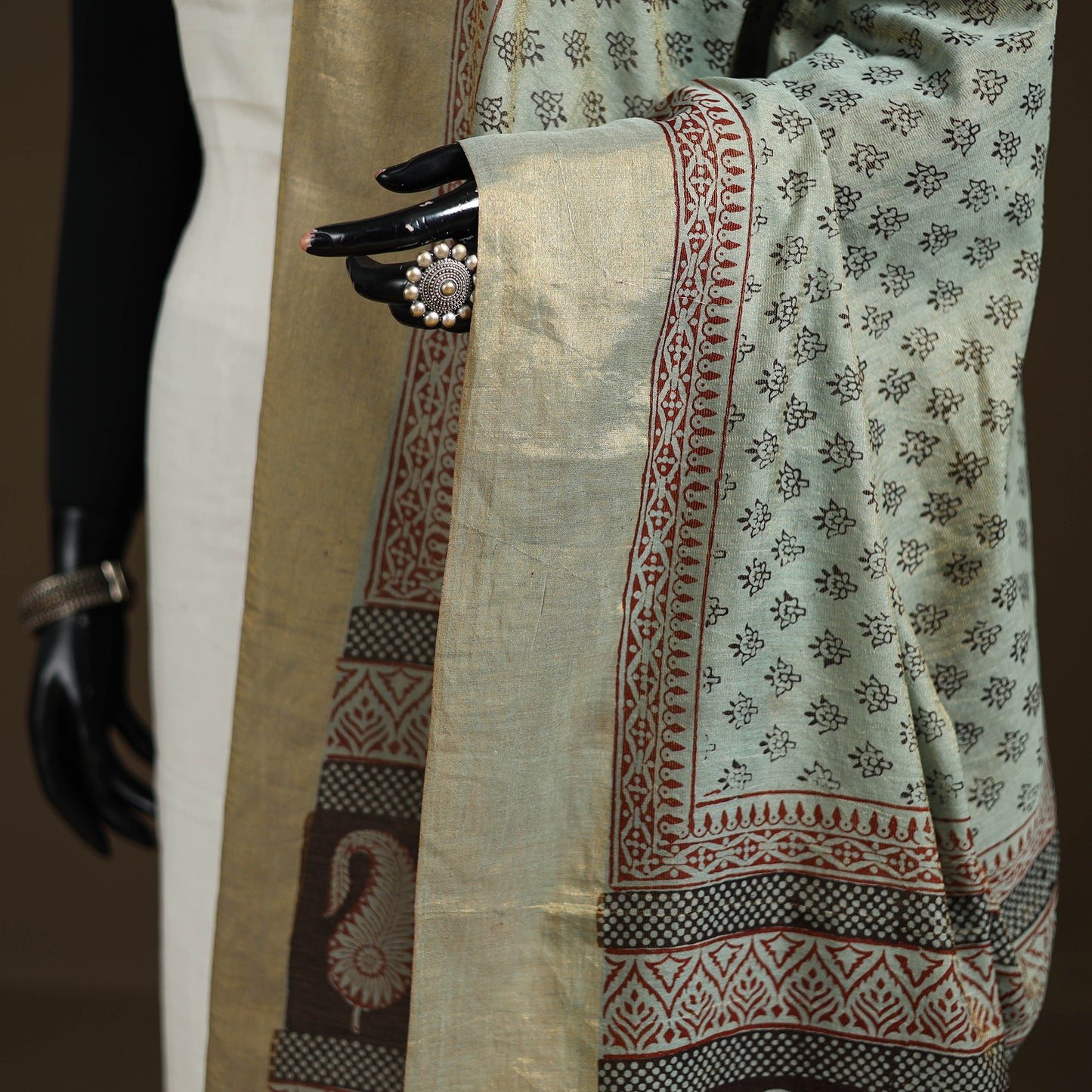 Bagh Hand Block Print Natural Dyed Tissue Zari Chanderi Silk Dupatta 35